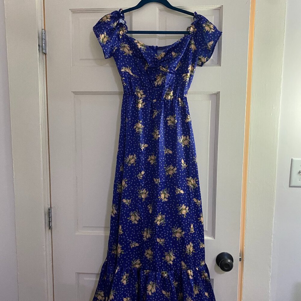 LAIT Collection blue floral off-shoulder dress